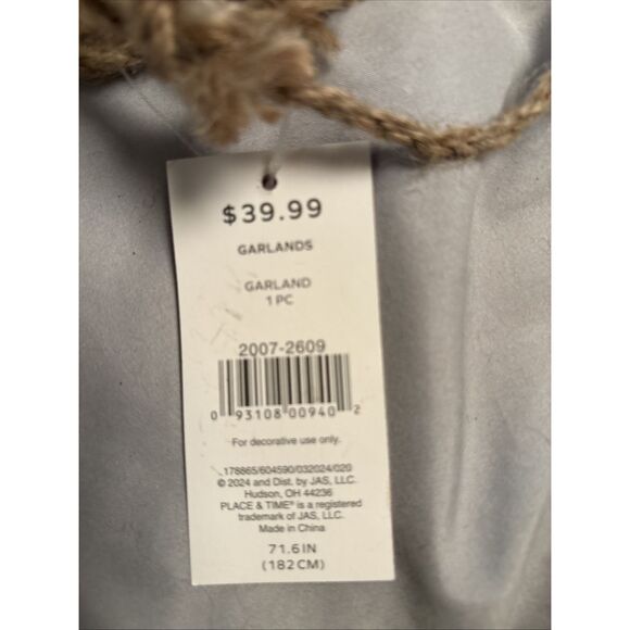 Holiday Christmas Rustic Garland Real Pine Cones Bells 72" by Place & Time. NEW - Picture 5 of 8